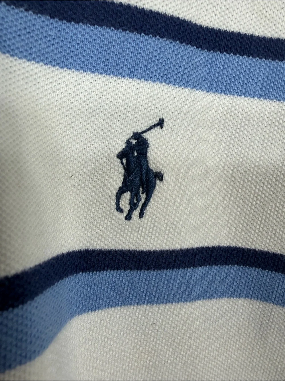 Polo Ralph Lauren Men’s XL White Blue Striped Cotton Polo Shirt Pony Logo
